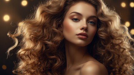 Fototapeta premium Blonde woman model wearing trendy clothes and makeup, model in trendy dress, photoshoot