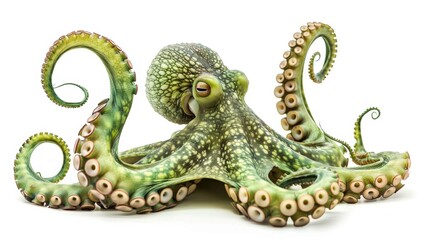 Green octopus isolated on white