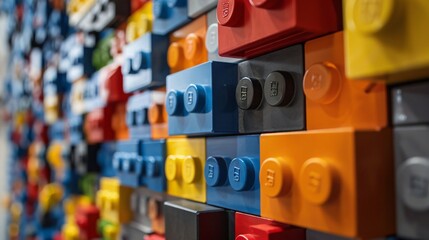 Naklejka premium Close-up wall lego blocks, various colors