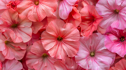 Pink geranium flowers in closeup. Background with pink petunia blossoms. Floral pattern texture background photo