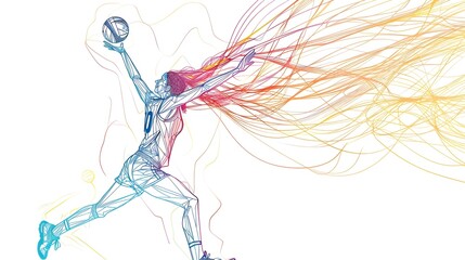 Fototapeta premium Minimalist Line Drawing of Netball Player Shooting for Goal