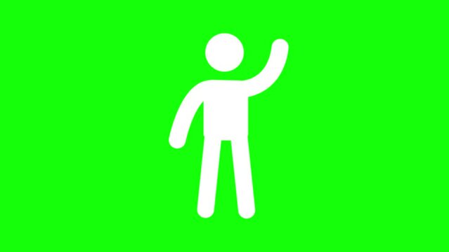 human icon waving hand animated stickman icon waving hand green screen 4k