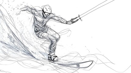 Fototapeta premium Minimalist One-Line Sketch of a Wakeboarder in Dynamic Motion