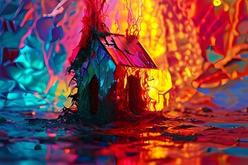 Write a text about the crystal cottage with fancy colors. It should be 10 words.