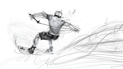Minimalist One-Line Wakeboarder in Motion Capturing Dynamic Aquatic Sport