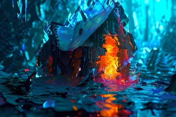 Write a text about the crystal cottage with fancy colors. It should be 10 words.