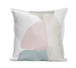 Soft pillow with stylish print isolated on white