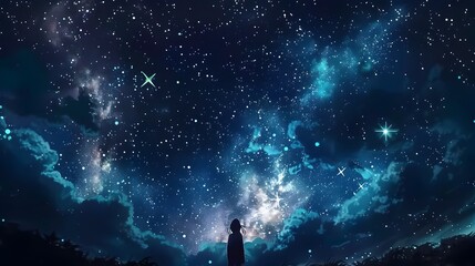 Obraz premium Pulsating Dark Cosmos with Shimmering Stars - Dramatic AnimeManga-Inspired Digital