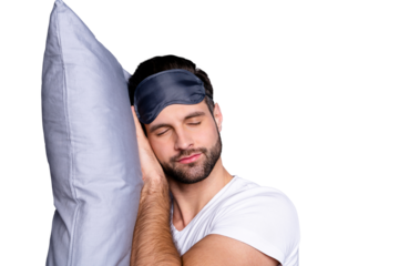 Close-up portrait of his he nice-looking attractive bearded guy drowsiness sleeping quietly calmly peacefully serenity isolated over gray pastel violet purple background