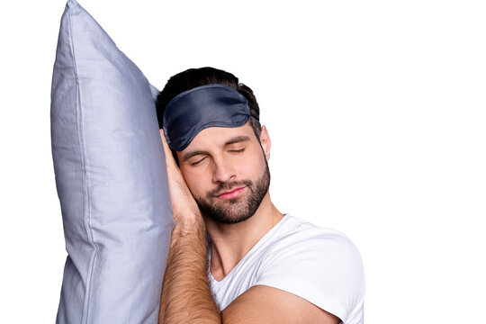 Close-up portrait of his he nice-looking attractive bearded guy drowsiness sleeping quietly calmly peacefully serenity isolated over gray pastel violet purple background