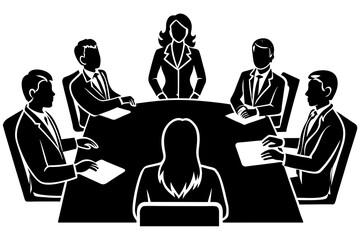 Business team meeting silhouette vector illustration