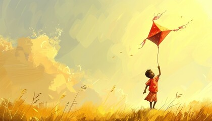 Joyful Moments: African Child Soaring with a Kite in the Beauty of Nature