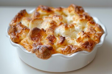 Hearty, golden brown baked macaroni and cheese in a white casserole dish, showcasing the rich and cheesy comfort food perfect for any meal