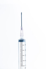 Close-up of syringe needle, isolated white background,Medical syringe isolated