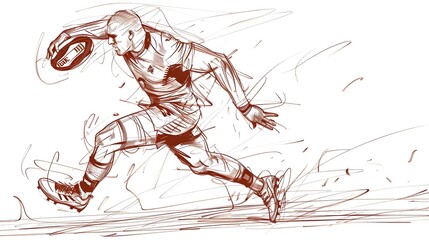 Rugby Sevens Player in Dynamic Single Line Drawing