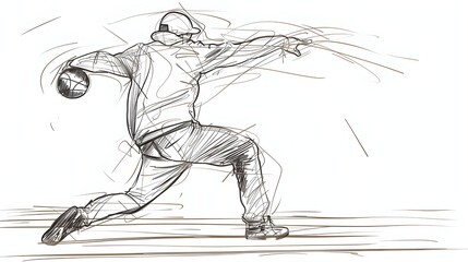 Fototapeta premium Single Line Drawing Depicting Shot Putter in Action