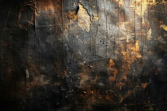 Close up burnt wood, black background