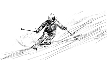 Skier Speeding Down a Snowy Slope in a Winter Mountain Landscape