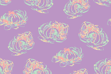 Vector Peonies Seamless pattern on purple background. Pink flowers ornament. Floral watercolor print for textile, wrapping paper, fabric