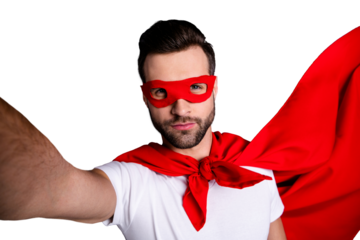 Self-portrait of his he nice-looking attractive content cool macho candid virile bearded guy ready to rescue isolated over gray pastel background