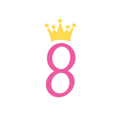 Obraz premium Eighth Birthday SVG, eight SVG File, Baby Girl, Crown, Number svg, Cutting File, PNG, Cricut, Silhouette, Cut Files, Number eight, eight Year Old, Svg Files for Cricut