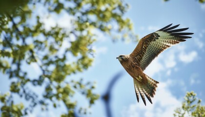 Fototapeta premium Spectacular Sight: Black Eared Kite Soaring Over Akashi, Japan on a Spring Day