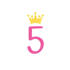 Fifth Birthday SVG, four SVG File, Baby Girl, Crown, Number svg, Cutting File, PNG, Cricut, Silhouette, Cut Files, Number five, five Year Old, Svg Files for Cricut