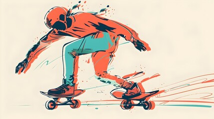 Roller Skater Performing Tricks in a One-Line Sketch