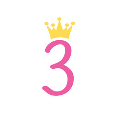 Obraz premium Third Birthday SVG, three SVG File, Baby Girl, Crown, Number svg, Cutting File, PNG, Cricut, Silhouette, Cut Files, Number three, three Year Old, Svg Files for Cricut
