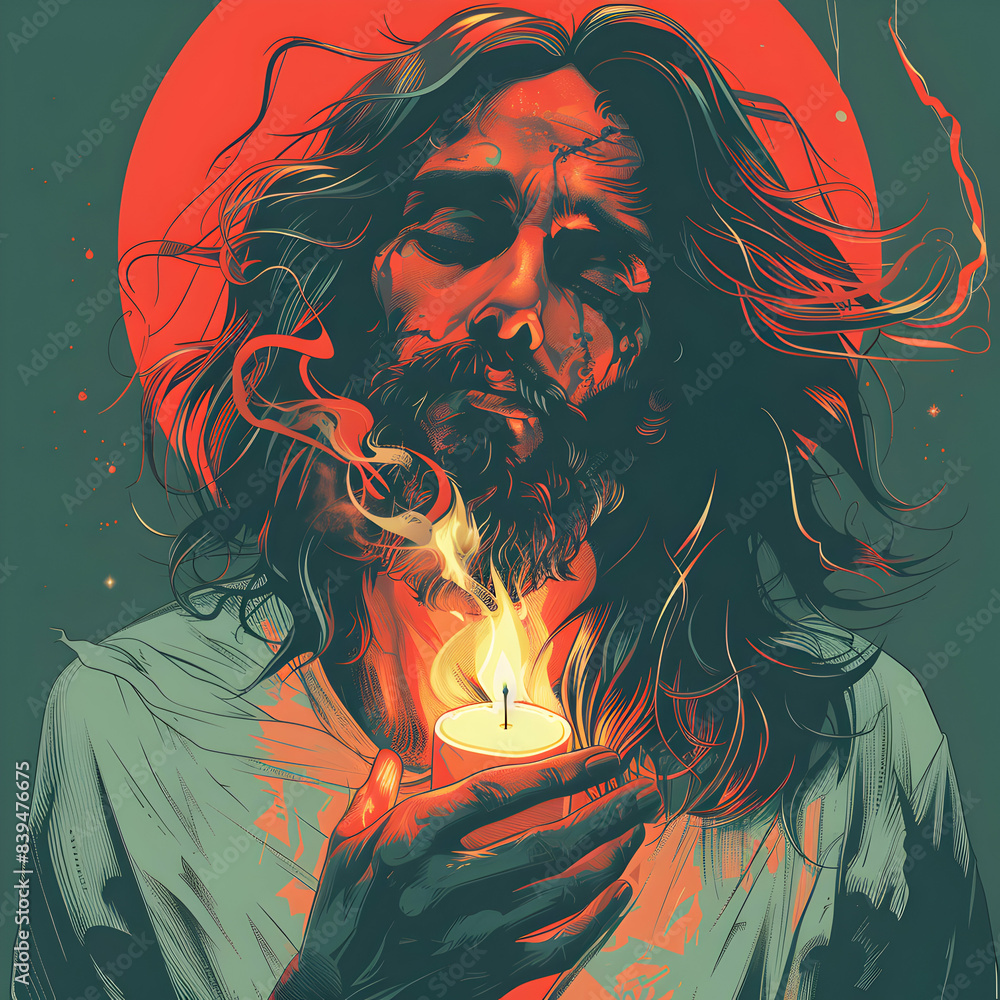 Poster Jesus Christ, Christian religious motif, modern graphic illustration in color and black - Posters