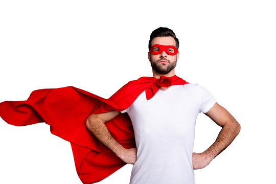 Portrait of his he nice-looking attractive content macho virile candid masculine brutal sportive perfect bearded guy hands on hips ready to rescue isolated over gray pastel background