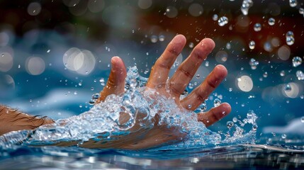 Fototapeta premium Surfer s hand dragging in water for stability technique emphasized in summer olympic games sport