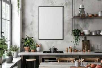 Poster mockup in scandinavian kitchen interior created with generative ai