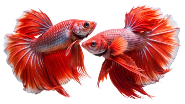 Capture the moving moment of Siamese fighting fish isolated on White background.
