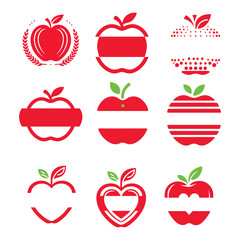 Set of apple frames. Apple vector illustration. Red apple design. Apple SVG