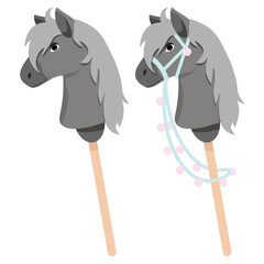 Set of two toy dark gray horse heads for hobbyhorsing © Yevheniia