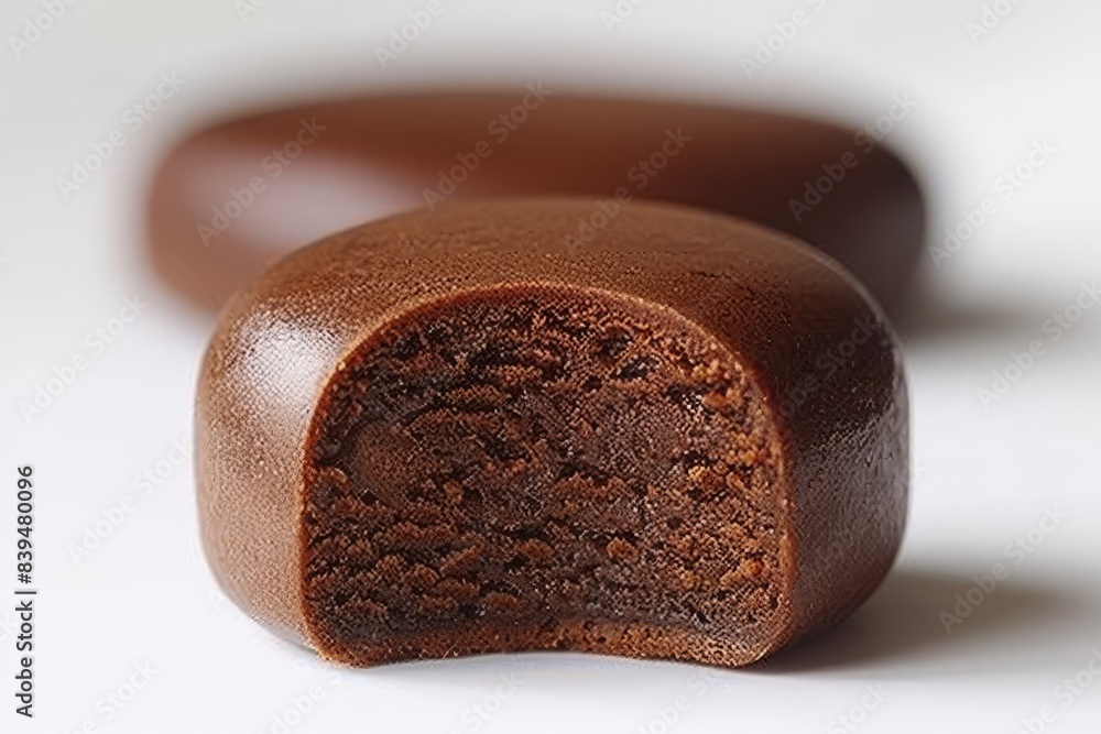 Poster Rich chocolate fudge bar with a smooth surface and dense texture in a clean white background