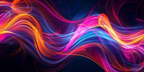 Obraz premium Captivating swirling neon lights against a dark backdrop, creating intricate patterns and an ethereal glow in vibrant hues. Mesmerizing abstract art with detailed textures.