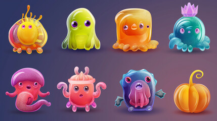 Fototapeta premium Asset of monster icons for video game isolation, Illustration