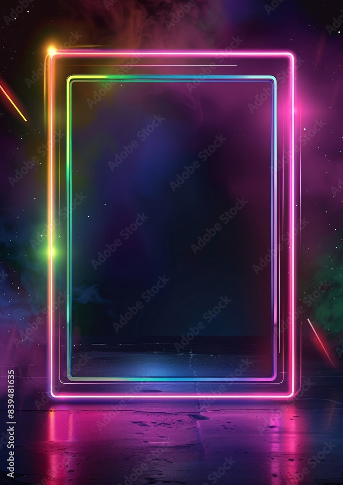 Aufkleber a neon frame on a dark background. rainbow colors and a glowing light reflection effect. avatar fram