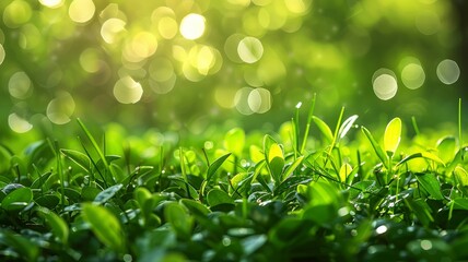 Close Up Of Green Grass With Bokeh In The Background