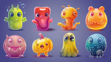 Fototapeta premium Asset of monster icons for video game isolation, Illustration