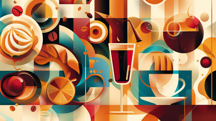 Design illustration coffee geomatrix ornament promotional items. Coffee beans. Coffee elements set illustration. Cup of hot coffee pattern, print, ornament, banner.