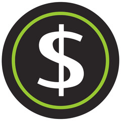 Obraz premium Digital Dollar Sign Icon in Black, White, and Green for Financial Investment in Marketing