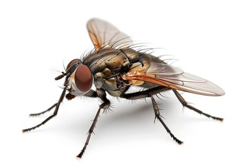 Live house fly isolated on white background