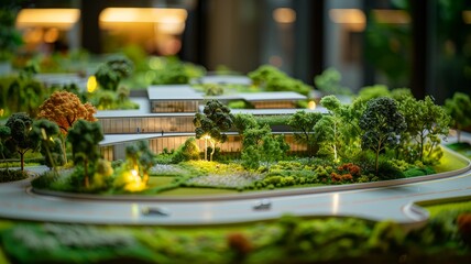 Eco-Friendly Modern House Model Surrounded by Trees and Greenery