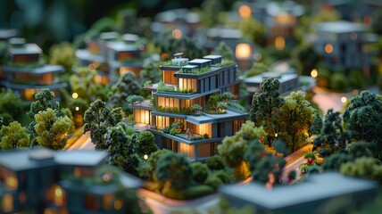 Obraz premium Modern Sustainable House Model Surrounded by Lush Greenery