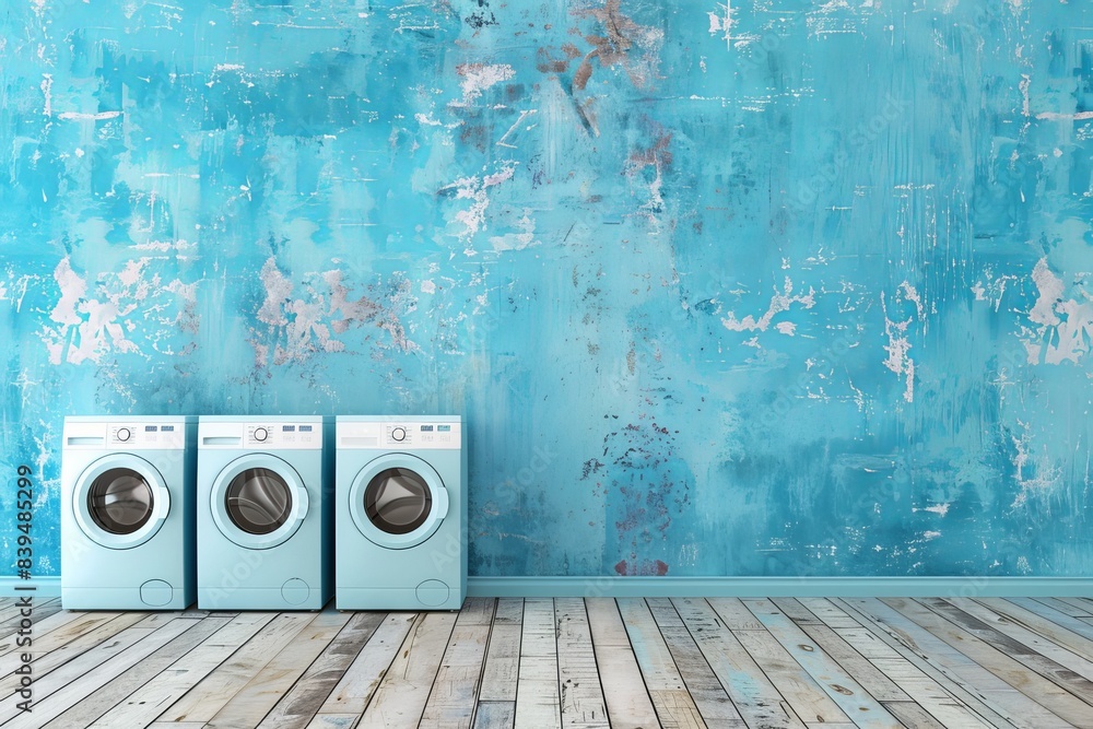 Poster row of washing machines poster with ample space for text placement to create impactful messages