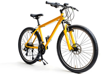 new yellow mountain bike bicycle isolated on white background
