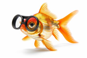 goldfish wear glasses isolated on white